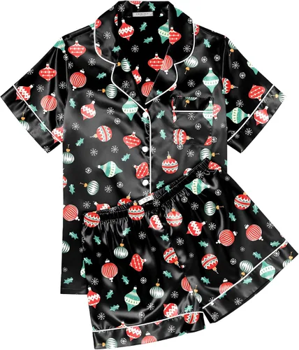 Miniatura 18 de Ekouaer Conjunto de pijama de satén de seda para mujer, suave, de manga corta, con botones, ropa para dormir, camiseta y pantalones cortos, juego