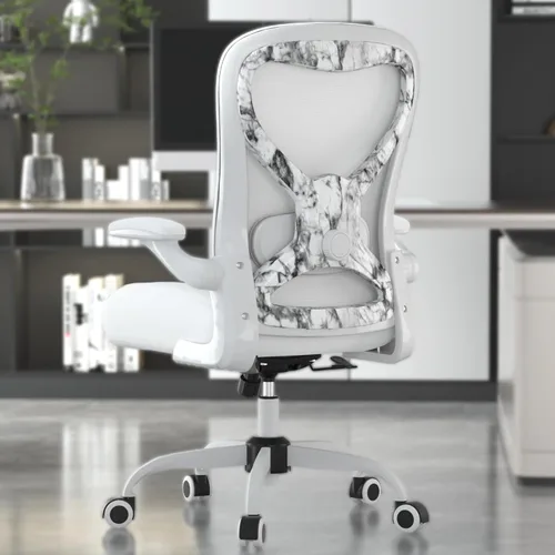 Silla de escritorio de oficina con soporte lumbar ergonómico, cojín de asiento extra grueso, brazos abatibles, respaldo de malla transpirable, silla