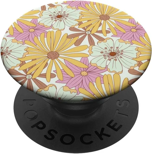 PopSockets PopSockets Swappable PopGrip Vintage Wild Flower Hippie 60s 70s Estética Amarillo Rosa