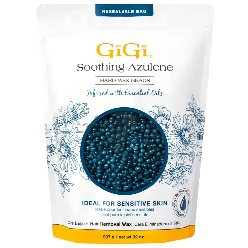 GiGi Perlas de Cera Dura para Depilación, Perlas de Cera Dura de Azuleno Calmante, Fórmula Suave para Piel Sensible, No se Necesitan Tiras para