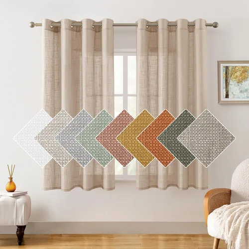 Miniatura 28 de HOMEIDEAS - Cortinas traslúcidas de lino rosa pálido, 2 paneles de 63 pulgadas de largo con textura de rosa polvoriento semitransparente, cortinas