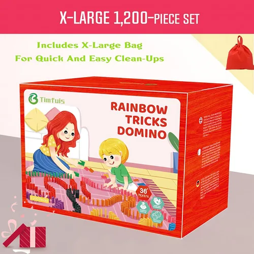 Miniatura 5 de Juego de dominó de 1200 piezas para niños, coloridos azulejos de dominó para construir, apilar, carreras, volar, dominó de madera con caja, juguete