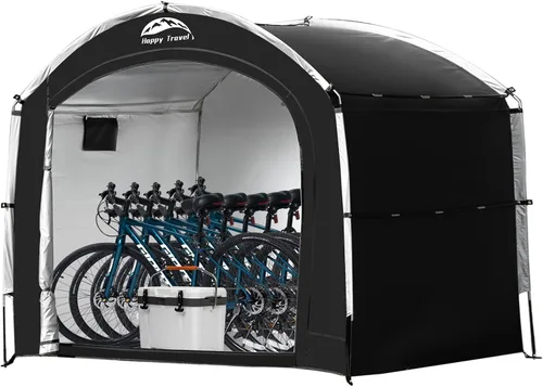 Miniatura 11 de Happy Travel Tienda de campaña de almacenamiento para bicicletas, cobertizos de almacenamiento de bicicletas portátiles para exteriores con tela