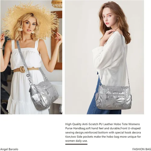 Miniatura 48 de Angel Barcelo - Bolsa de hombro amplia para mujer, diseño Hobo, cuero lavado