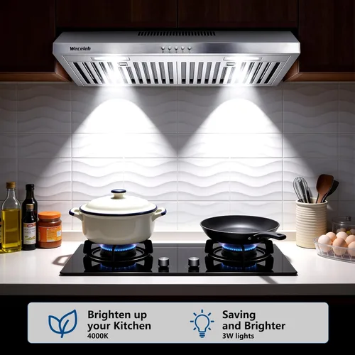 Miniatura 5 de Campana extractora para debajo del gabinete de 30 pulgadas, 600 CFM, con conductos o sin conductos, convertible para cocina, acero inoxidable, 3