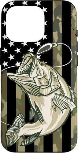 Miniatura 20 de Funda de camuflaje para iPhone 16, diseño de bandera estadounidense, pescador, pescador, camuflaje