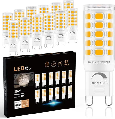 Miniatura 13 de Bombilla LED G9 regulable de 2700 K blanco cálido suave, paquete de 6, T4 G9 de 4 W de reemplazo para 40 vatios de halógeno, base cerámica de doble