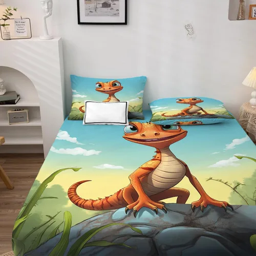Miniatura 2 de Lizard Sheets - Juego de sábanas de 3 piezas de diseño de animales de dibujos animados, juego de sábanas y fundas de almohada de microfibra suave
