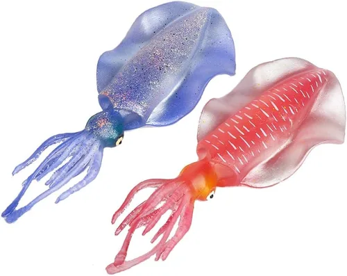 Gemini&Genius 2 juguetes de calamares, animales bioluminiscentes marinos, juguetes de sepias, figuras de acción de animales marinos, regalo ideal 2