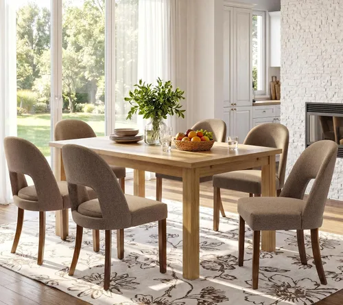 Miniatura 36 de Juego de 2 sillas de comedor de madera, modernas sillas de comedor tapizadas para cocina con tela de lino y respaldo abierto, patas de madera