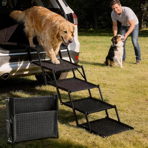 Miniatura 8 de Escaleras para perros para automóvil, escaleras plegables antideslizantes de 5 escalones para mascotas, escalones ligeros para perros mayores