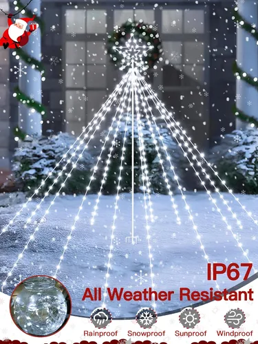 Miniatura 4 de Luces de árbol de Navidad para exteriores, 340 luces LED de decoración de Navidad con estrella superior, luz de Navidad impermeable IP67 con 16