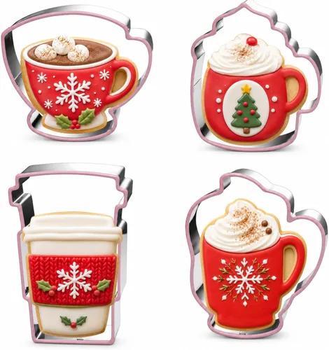 LUBTOSMN Juego de cortador de galletas de taza de café grande, 4 piezas, taza de café, taza de cacao caliente, letta, taza de té de fondant de