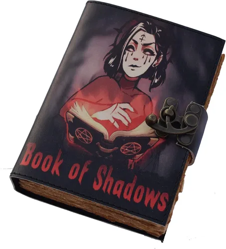 Libro de sombras impreso hechizos mágicos negros de cuero, cuaderno grande en blanco sin forro páginas con hechizo de bruja organizado, encantos,