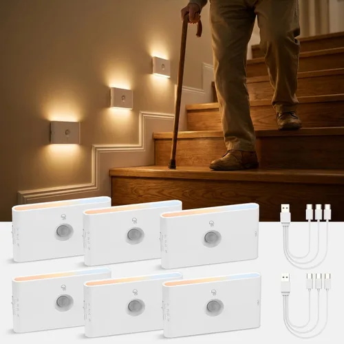 wowatt Luz de escalera recargable con sensor de movimiento, luces de noche blancas con montaje magnético, luces de escalera regulables para Blanco