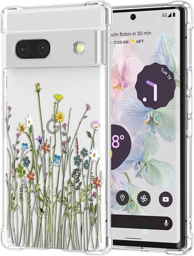 Miniatura 38 de RALEAVO - Funda floral para Google Pixel 7a, funda transparente con hojas y flores, diseño delgado y lindo para niñas y mujeres, cubierta de Verde