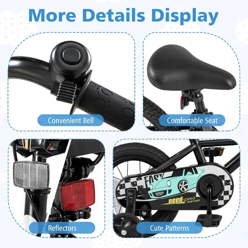 Miniatura 6 de BABY JOY Bicicleta para niños, 12, 14, 16, 18 pulgadas, bicicleta deportiva con ruedas de entrenamiento extraíbles, frenos de mano y posavasos