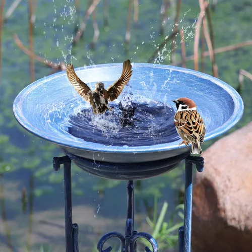Miniatura 7 de Fuente Solar para Pájaros para Exterior, Juego de Combo de Fuente Solar y Baño de Pájaros con Soporte de Metal y Burbujeador, Baños Solares