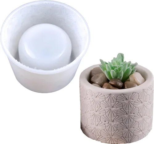 Miniatura 8 de Molde de silicona para maceta de flores redonda de hormigón con patrón vintage, molde de jarrón para plantas suculentas de yeso, molde