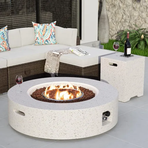 Miniatura 21 de COSIEST mesa cuadrada de propano para exteriores de arenisca con protector contra el viento, certificada, quemador de acero inoxidable de 50,000