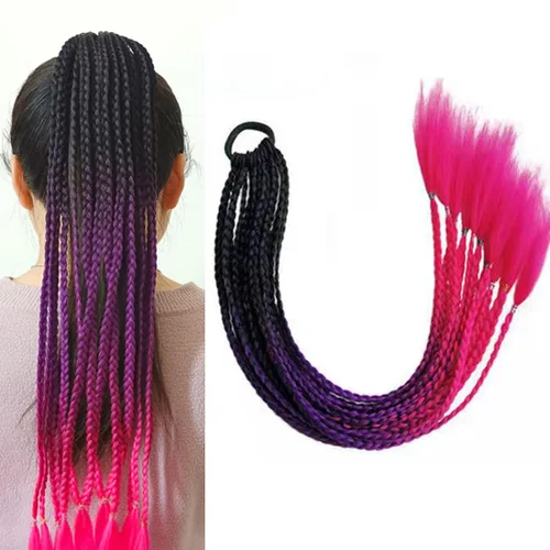 Extensiones de cabello trenzado para cola de caballo con banda para el cabello, accesorios de día locos, pelucas de trenzas coloridas, cola de