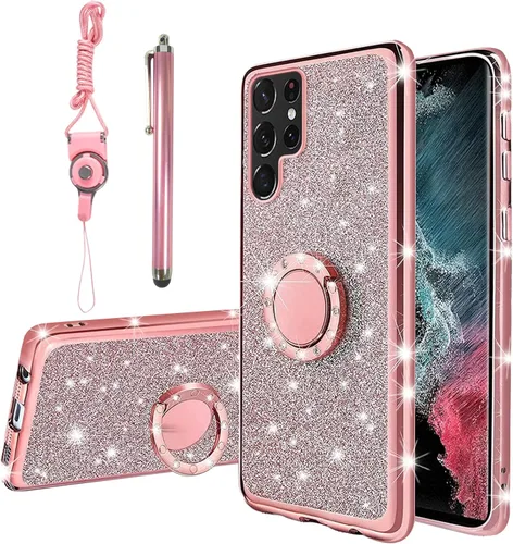 Funda para Samsung Galaxy S22 Ultra, Samsung S22 Ultra de 6.8 pulgadas para mujer, con purpurina, cristal suave, transparente, TPU de lujo, bonita