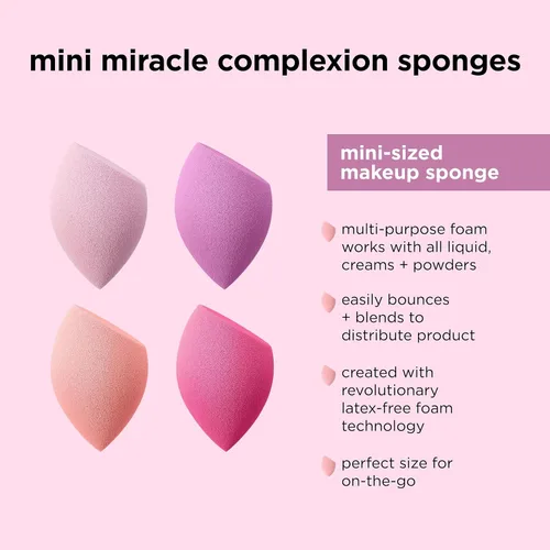 Miniatura 4 de Real Techniques Mini Miracle Complexion Sponge - Paquete de 4 esponjas de mezcla de maquillaje, para base y corrector, tamaño mini para debajo