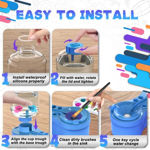 Miniatura 5 de Limpiadores de pinceles, con paleta de pintura y soporte para pinceles para acuarela/óleo, acrílico y pinturas a base de agua, estación de pintura