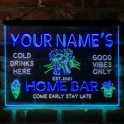Tazas de cerveza personalizadas, letrero de luz LED de neón tricolor, una decoración artística única grabada en 3D | Nombre personalizado Fecha
