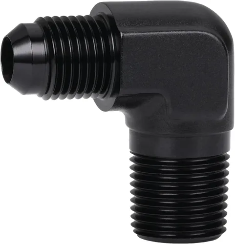 Miniatura 38 de 3AN macho Flare a 1/4 NPT tubo macho 90 grados codo adaptador unión aluminio negro