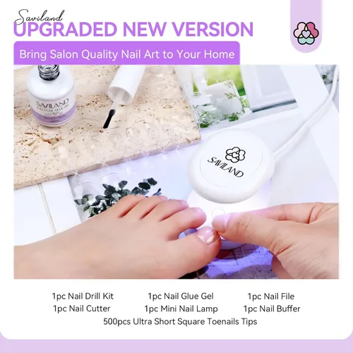 Miniatura 2 de Saviland Kit de iniciación de uñas acrílicas: polvo y líquido acrílico rosa claro nude, cepillo, limas, formularios, uñas a presión, juego