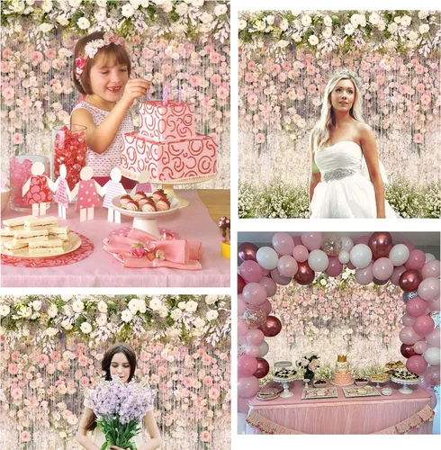 Miniatura 3 de Telón de fondo floral para despedida de soltera, 10 x 8 pies, de vinilo, flores rosas y blancas, para fotografía, ceremonia, aniversario, mesa