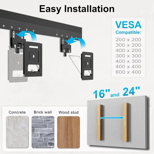 Miniatura 6 de Soporte de pared ultradelgado para TV plana y con marco de 37 a 80 pulgadas, perfil bajo de 0.37 pulgadas, montaje de pared de perfil bajo, VESA 200