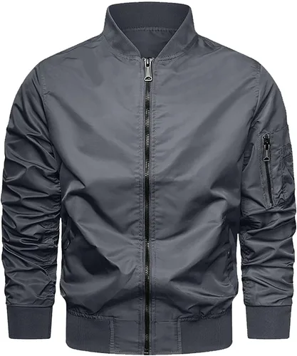Miniatura 3 de Men's Jacket Lightweight Windbreaker Bomber Jacket Windproof Winter Solid Slit Pocket Flight Long Sleeve Zipper Jacket Coat