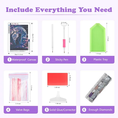 Miniatura 6 de SENQAO Kits de pintura artística de diamantes de gato para adultos, pintura de puntos de diamante de taladro completo para principiantes, pintura