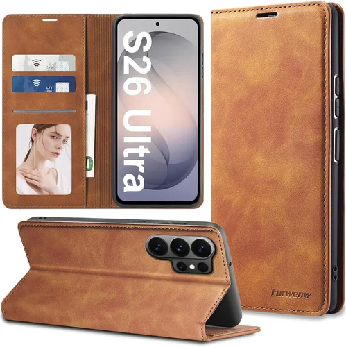 Miniatura 23 de Funda de piel con tapa para Samsung Galaxy Z Flip 3, con protección de bisagra, delgada y magnética tipo cartera [1 tarjetero], funda protectora a