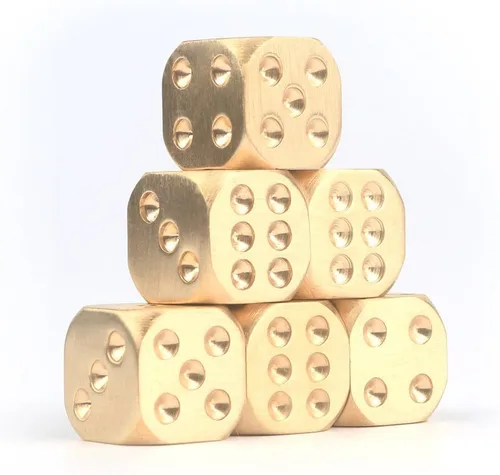 Miniatura 7 de Dados de latón de metal de 6 caras con caja de metal de regalo y bolsa portátil, 6 dados de latón macizo para mesas, juegos de mesa, póquer, fiesta