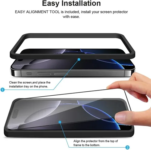 Miniatura 7 de Paquete de 2 protectores de pantalla para iPhone 15 Pro + 2 protectores de lente de cámara 9H + vidrio templado de grado militar, inastillable