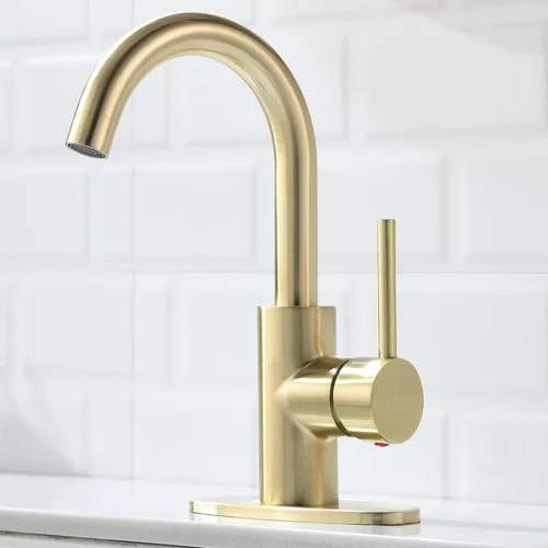 Miniatura 8 de Grifo de lavabo de baño de una sola manija, grifo de fregadero de barra giratoria de 360° con placa de cubierta, juego central de 4 pulgadas, grifo