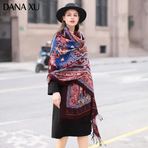 Miniatura 13 de DANA XU Manta de pashmina extragrande 100% de lana merina, bufanda de viaje, bufanda de cachemira para mujer, otoño e invierno, chal de gran