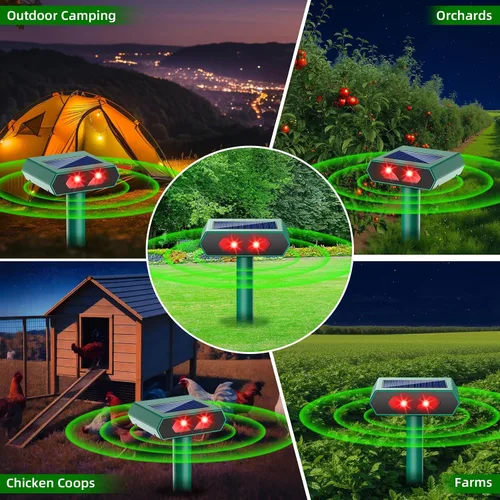 Miniatura 8 de Repelente solar nocturno de animales 2025, repelente de ciervos al aire libre con luz LED roja, paquete de 4 unidades impermeables para gato