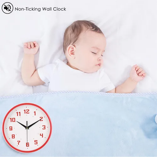 Miniatura 4 de Topkey Reloj de pared redondo silencioso para cocina, estilo moderno, sin tictac, decorativo, dormitorio, oficina, estudio, cocina, reloj de pared