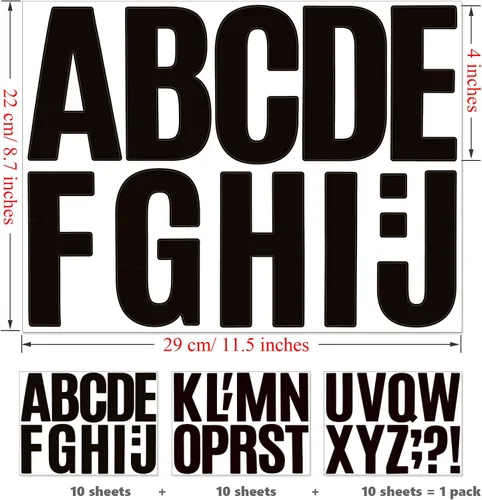 Miniatura 3 de Bemeol 340 piezas de 30 hojas de calcomanías de letras grandes de 4 pulgadas, autoadhesivas, letras del alfabeto, calcomanías para tablones de Negro