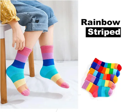 Miniatura 33 de EPEIUS Paquete de 5 calcetines sin costuras con rayas arcoíris para niños y niñas