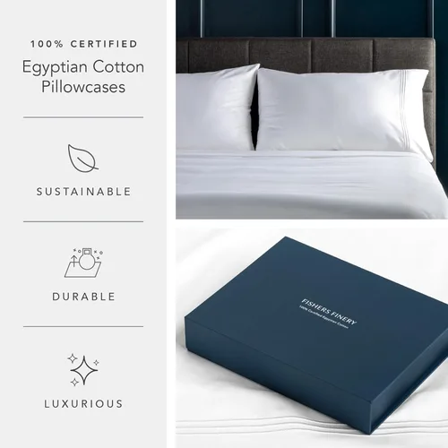 Miniatura 4 de Fishers Finery Fundas de almohada 100% algodón egipcio, sin arrugas y duraderas, calidad de hotel, algodón de fibra larga de 500 hilos de alta