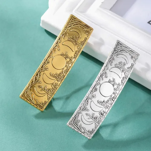 Miniatura 9 de Dreamtimes Pinza para el cabello vintage retro bosque fase lunar grande hecha a mano pasador de metal francés pinza de protección horquilla