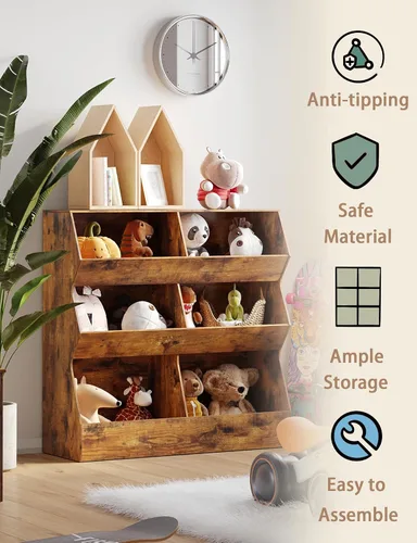 Miniatura 9 de DINZI LVJ Organizador de almacenamiento de juguetes, estantería para niños, armario de almacenamiento de juguetes de madera, estantería para niños