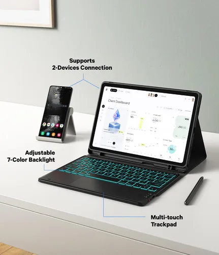 Miniatura 5 de GreenLaw Funda de teclado para Samsung Galaxy Tab A9 Plus de 11 pulgadas 2023, retroiluminación de 7 colores, trackpad inteligente, funda resistente