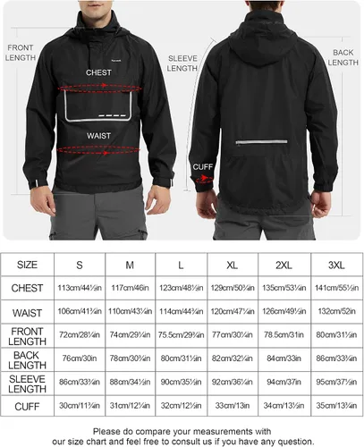 Miniatura 6 de KUTOOK Chaqueta impermeable para hombre con capucha reflectante, rompevientos, ligera, transpirable, con bolsillos
