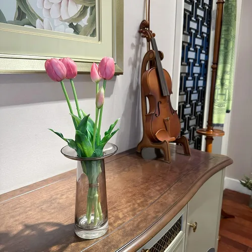 Miniatura 3 de Tulipanes falsos de tacto real premium de 16 pulgadas, flores artificiales con brotes, tallo flexible fácil de moldear, tulipanes falsos